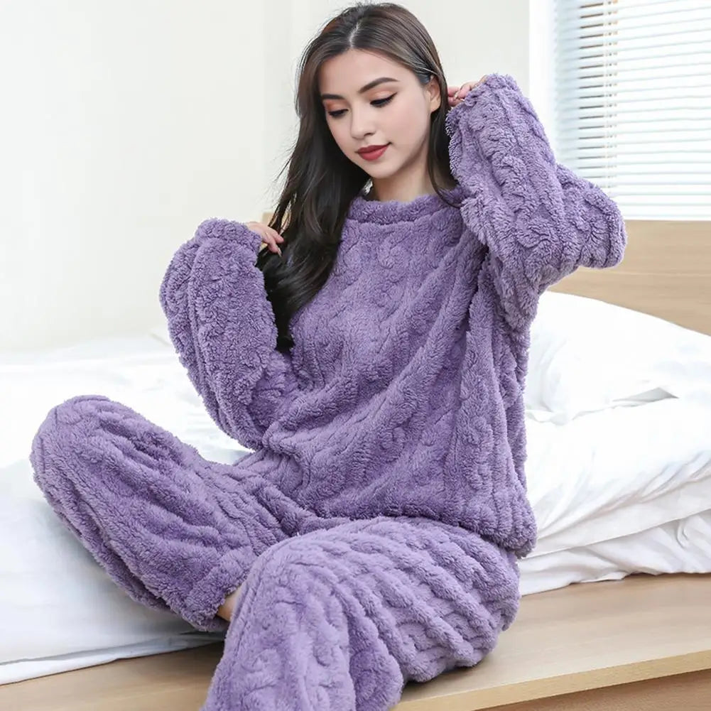 Weibliches Samt Pyjama Set Fleece Hosenanzug Nachtwäsche Loungewear