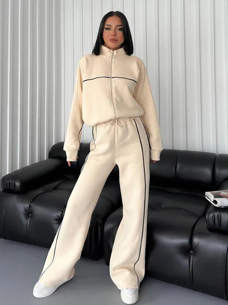 Women's 2 Piece Outfits Lounge Set Oversized Zipper Sweatshirt
