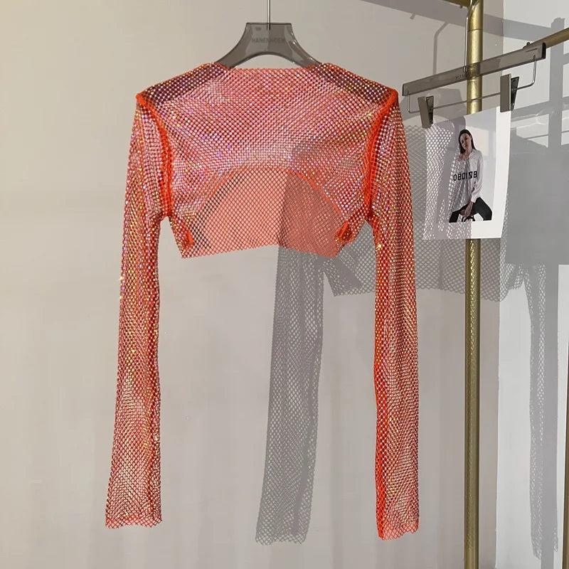 Kurzes Crop Top für Damen Mesh Clubwear-Party-Top