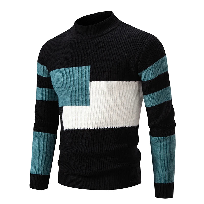 Herren Retro Stehkragen Pullover Collage Farbe