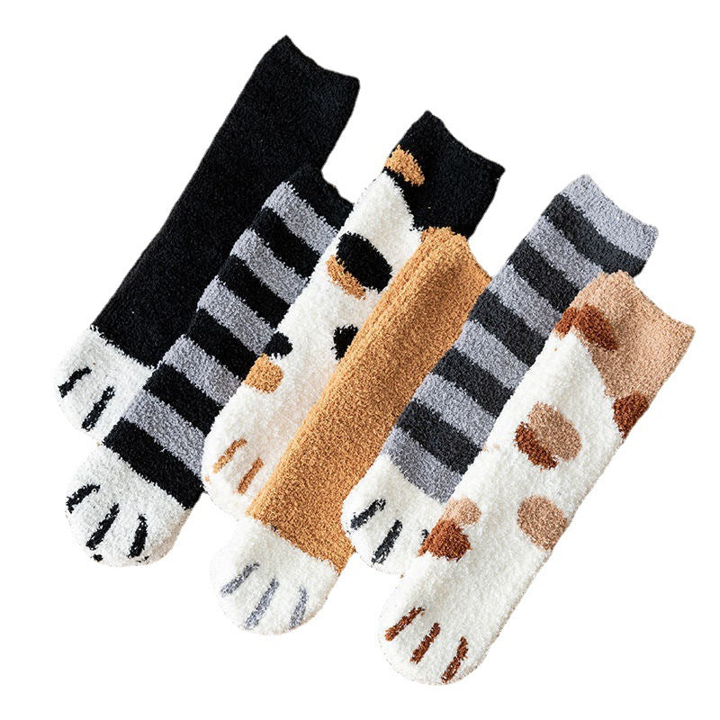 Plüsch Damen Socken Winter niedlichen Katzen Pfote Cartoon Baumwolle super weich