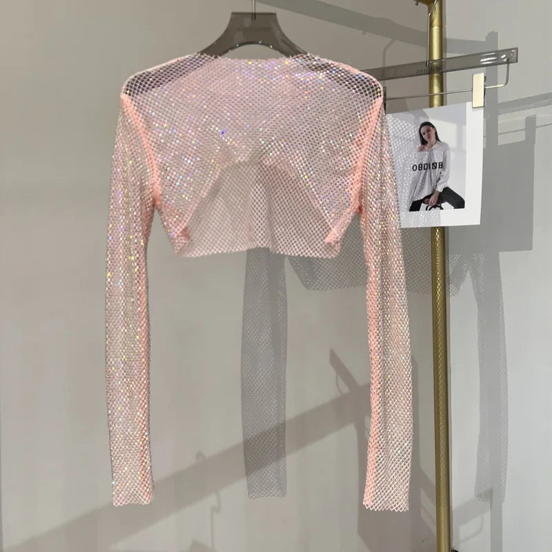 Kurzes Crop Top für Damen Mesh Clubwear-Party-Top