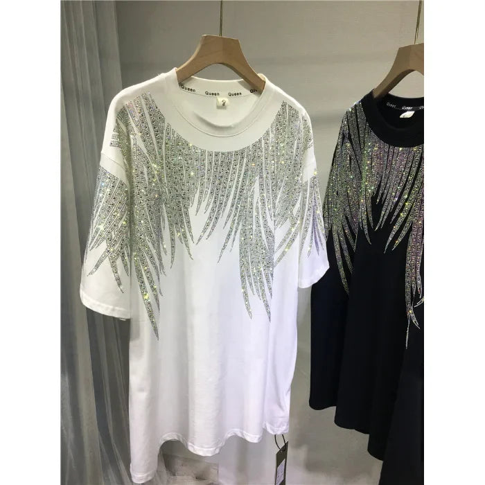 Damen Top T-Shirt mit Pailletten Print Tees, Übergröße