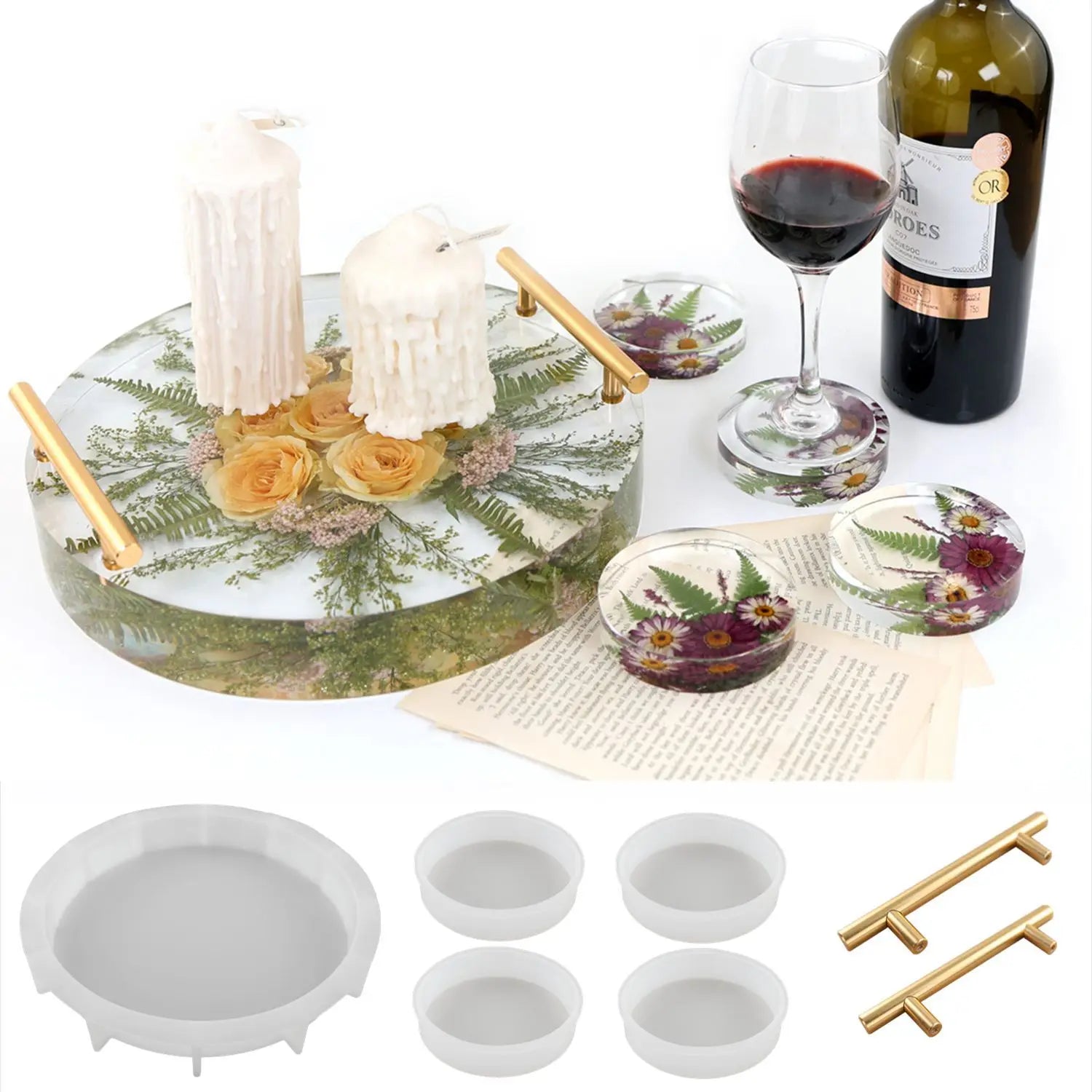 DIY Kristall Harz Silikon Form Rundes Tablett Untersetzer Set Tisch