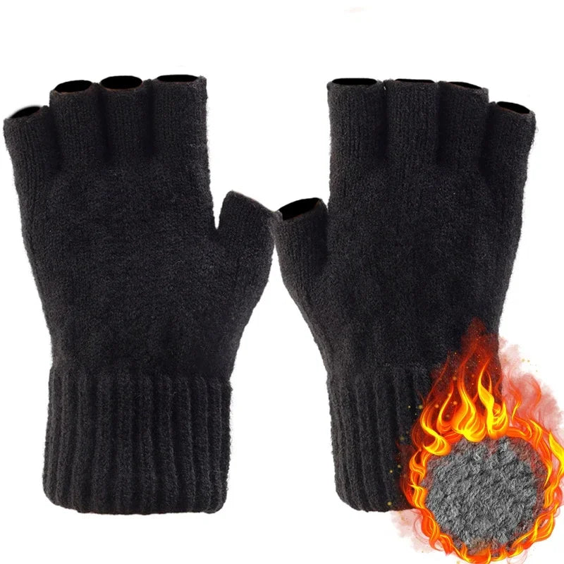 Unisex warm knitted thick thermal fingerless gloves