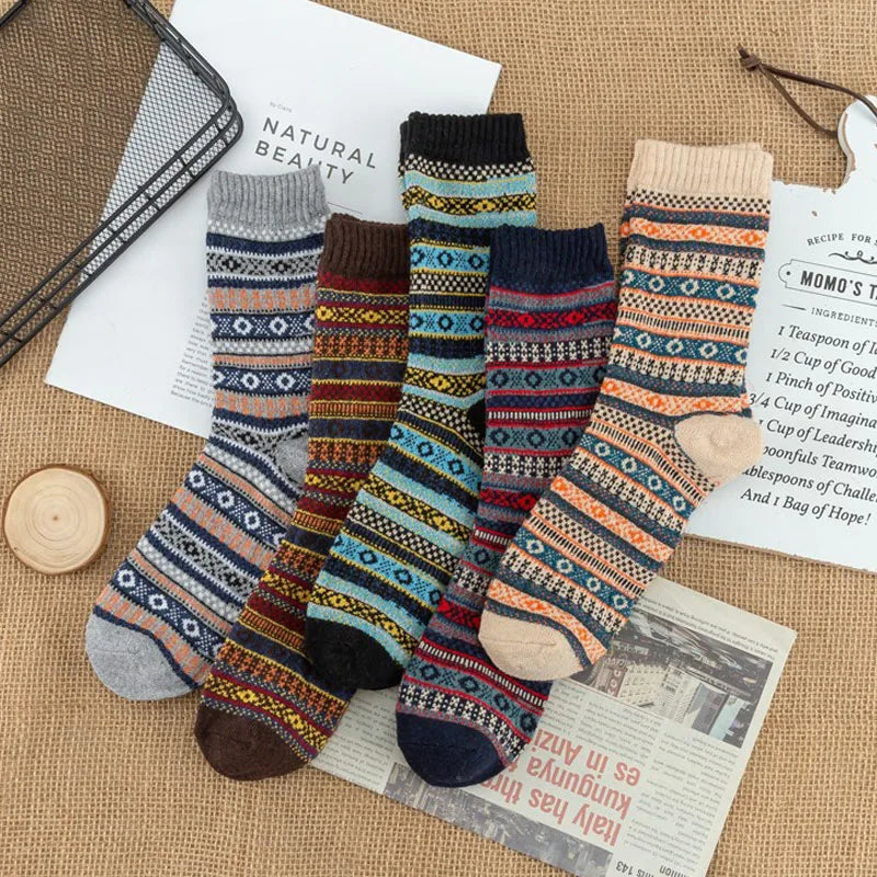 5 Paar Retro-Stil Herren Winter Socken dicke warme Komfort Baumwolle