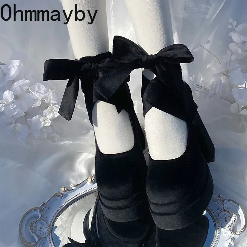 Damen Designer Plateau Pumps Mary Jane Schuhe  Elegante Cross Strap Lolita College Style