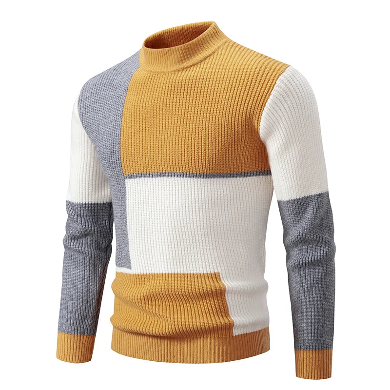 Herren Retro Stehkragen Pullover Collage Farbe