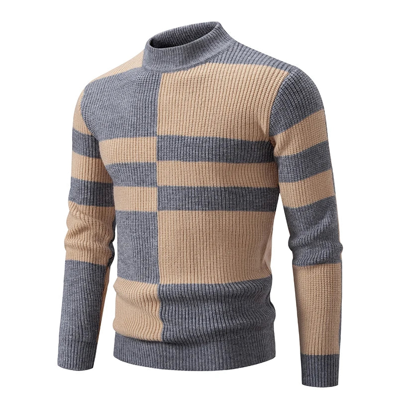 Herren Retro Stehkragen Pullover Collage Farbe