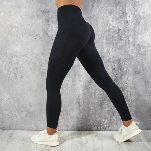 Women's Pocket Yoga Pants Solid Fitness Sport Leggings High Waist Plus Size
