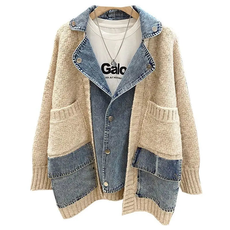 Autumn Winter Women Splicing Denim Women Long Sleeve Jean Jackets Female