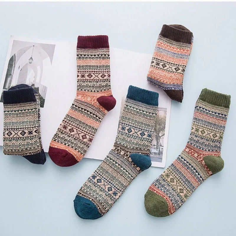 5 Paar Retro-Stil Herren Winter Socken dicke warme Komfort Baumwolle