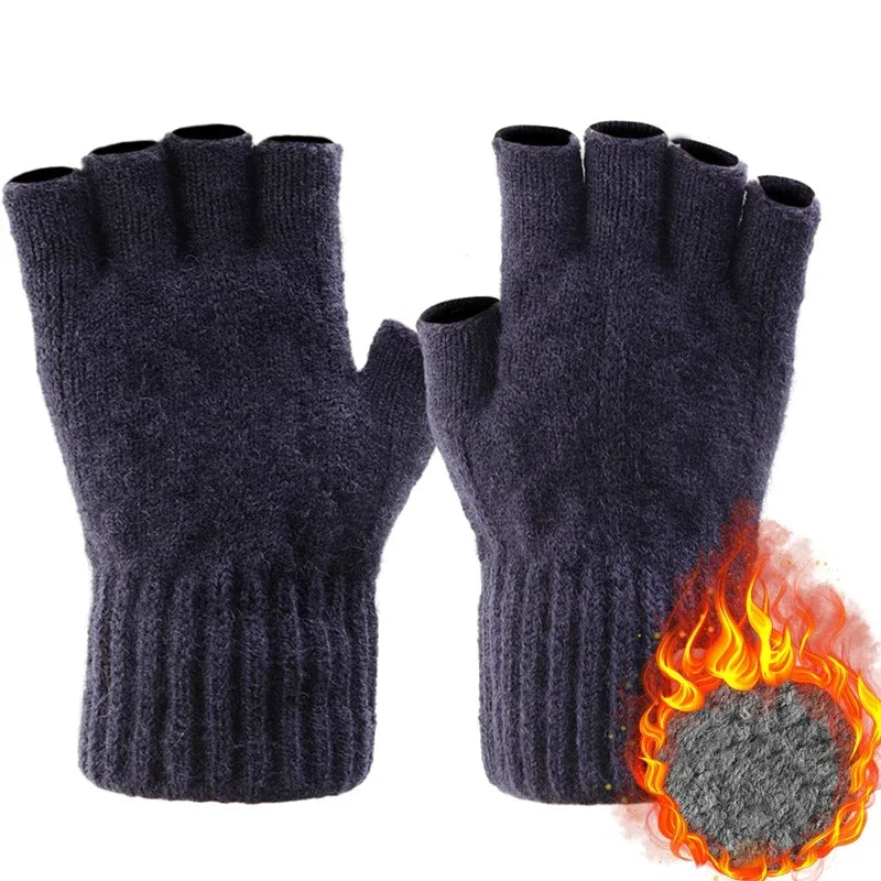 Unisex warm knitted thick thermal fingerless gloves