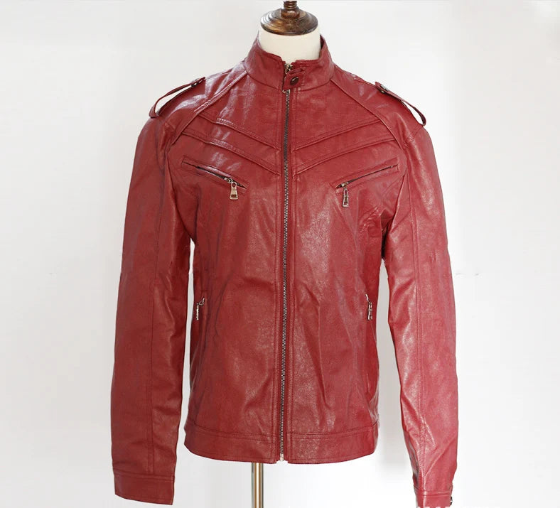 Herren Kunstleder Casual High-End-Mode Jacke mit Stehkragen