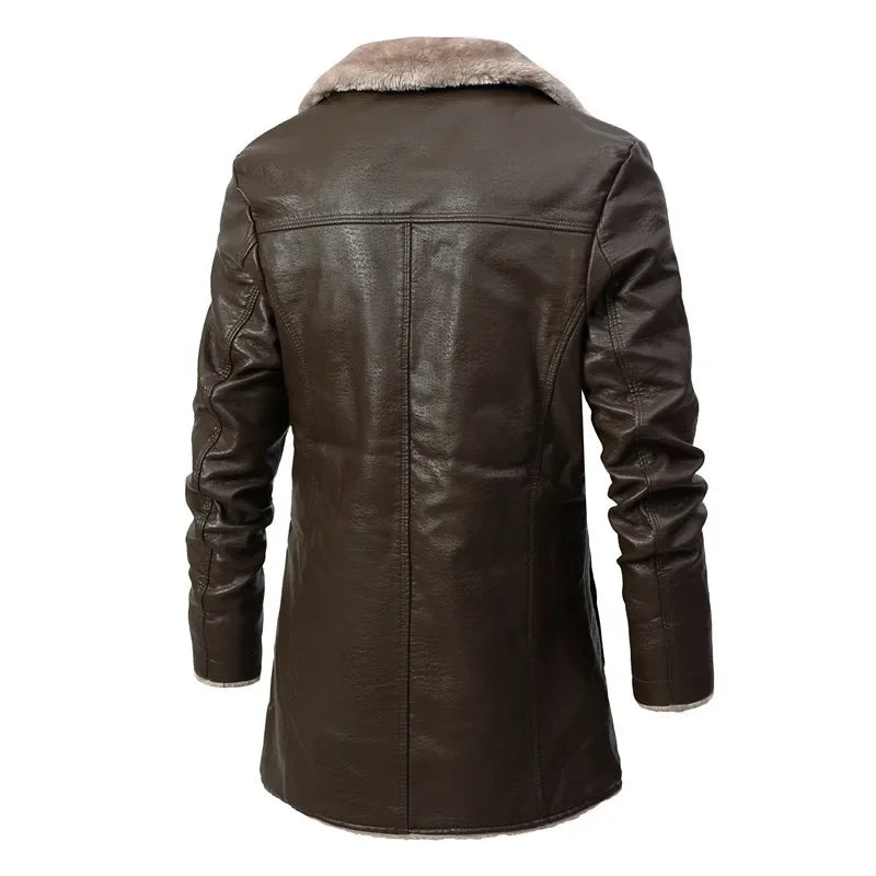 Herren Plüsch Lederjacke Warmer Winter Ledermantel