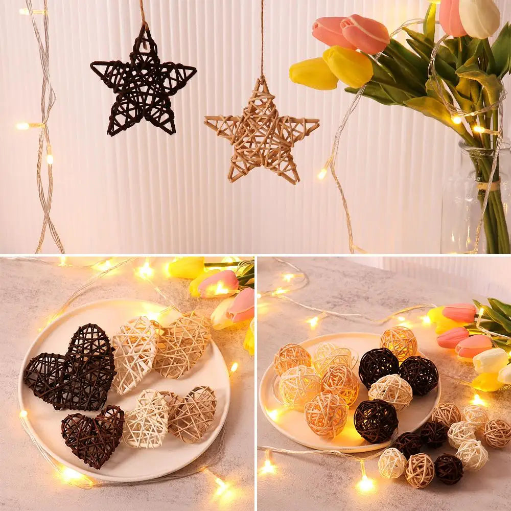 10 Stück Natürliche Rattan Ball Herz Sterne DIY Kranz Zubehör Weihnachten Baum Ornament