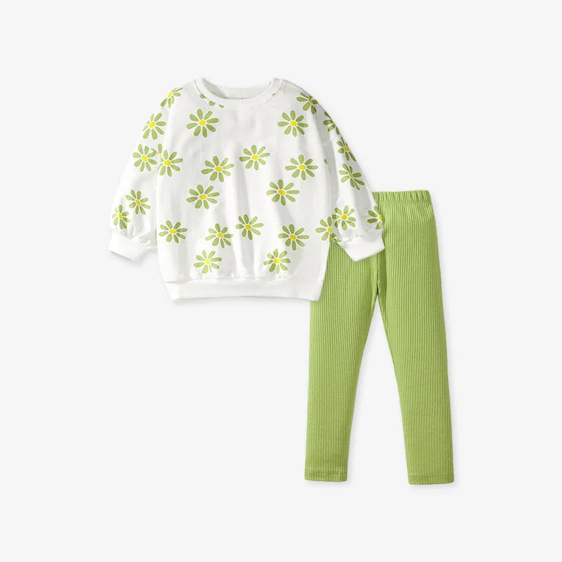 Little Maven Baby Girls Sweatshirt + Leggings Set Cartoon Flowers