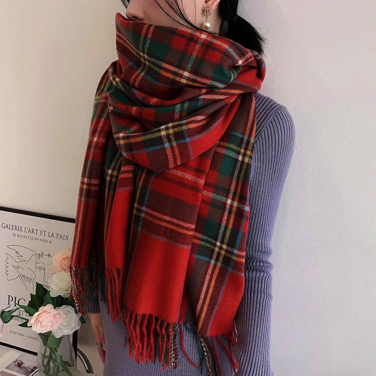 Damen schottischer Stil, Schottenkaro, warmer Schal kariert weich lang, Wickelschal