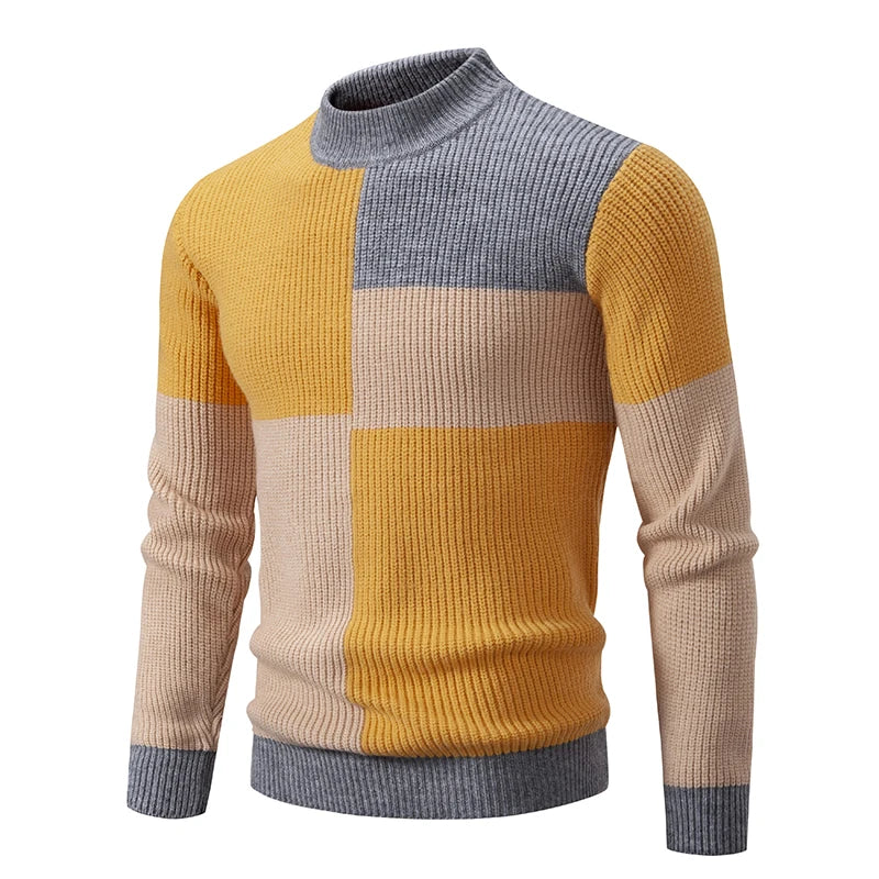 Herren Retro Stehkragen Pullover Collage Farbe