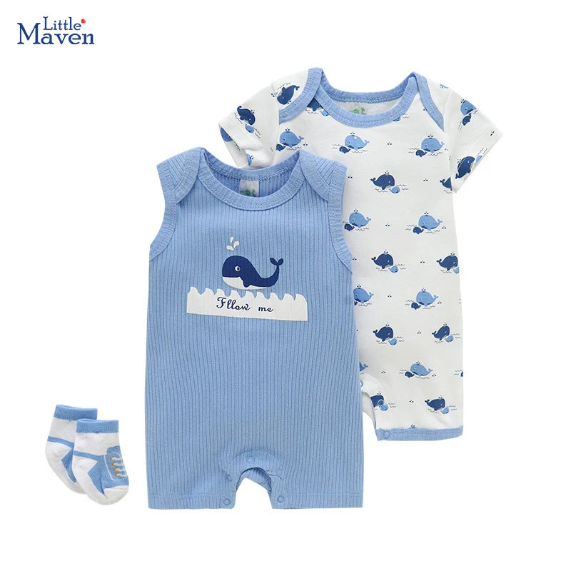 Little Maven Baby Jungen Sommer Strampler 3-teilig Tierdruck