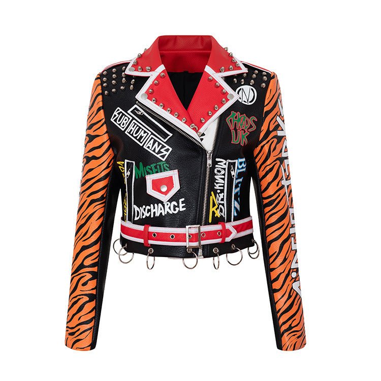 Damen Punk-Stil Kunstleder Jacke Schwarz - Amazing Mall