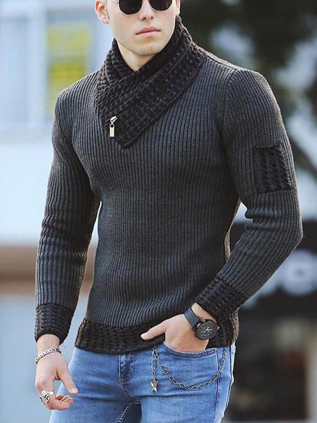 Herren Pullover mit Schalkragen - Amazing Mall