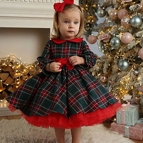 Mädchen Fashion Weihnachten Prinzessin Karo Kleid