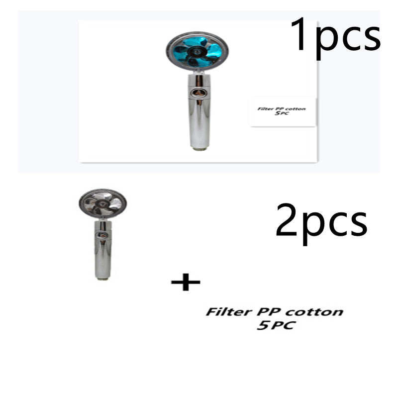 Propellergetriebener Duschkopf mit Stoptaste und Baumwollfilter, Hochdruck Handbrause mit Turbolader