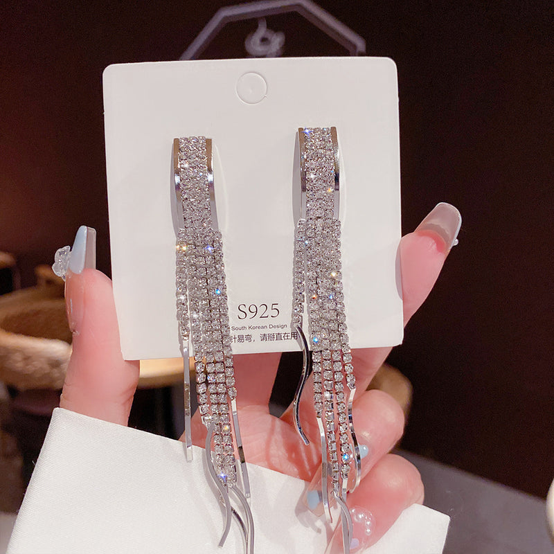 Sterling Silber Lange Luxus Perlen, Strass Ohrringe, Stecker für Damen, Mädchen