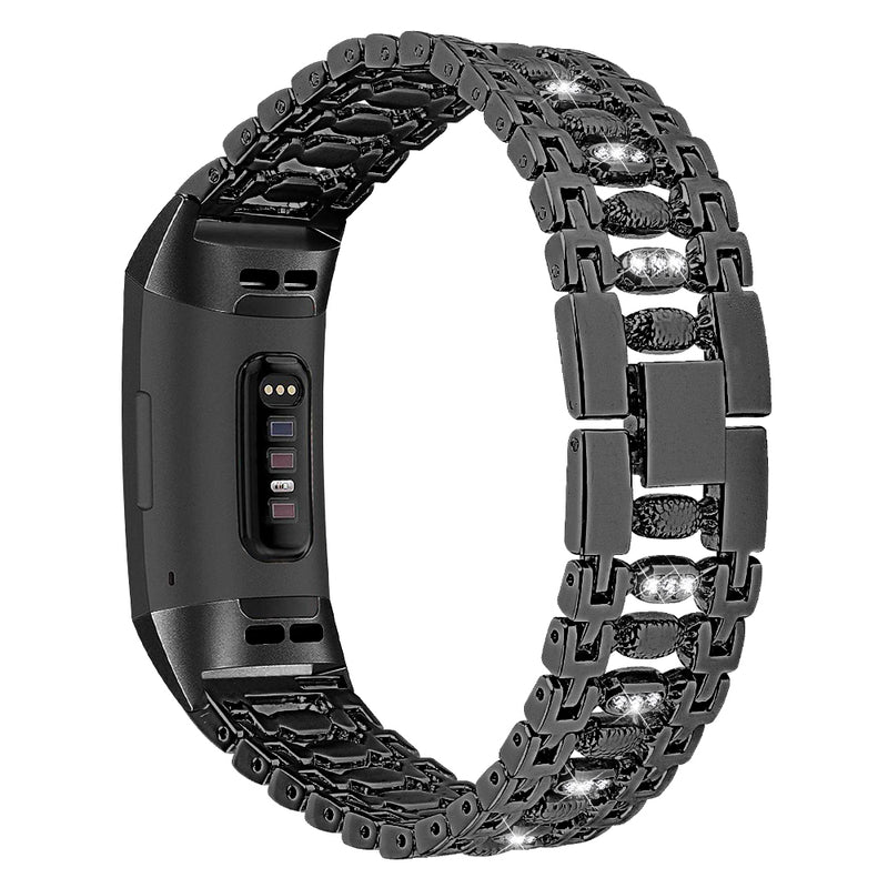 Smartwatch Strip, geeignet für Fitbit Charge 3 Smart Watch, bonbonförmiges mit Diamantenstrass besetztes Metallarmband