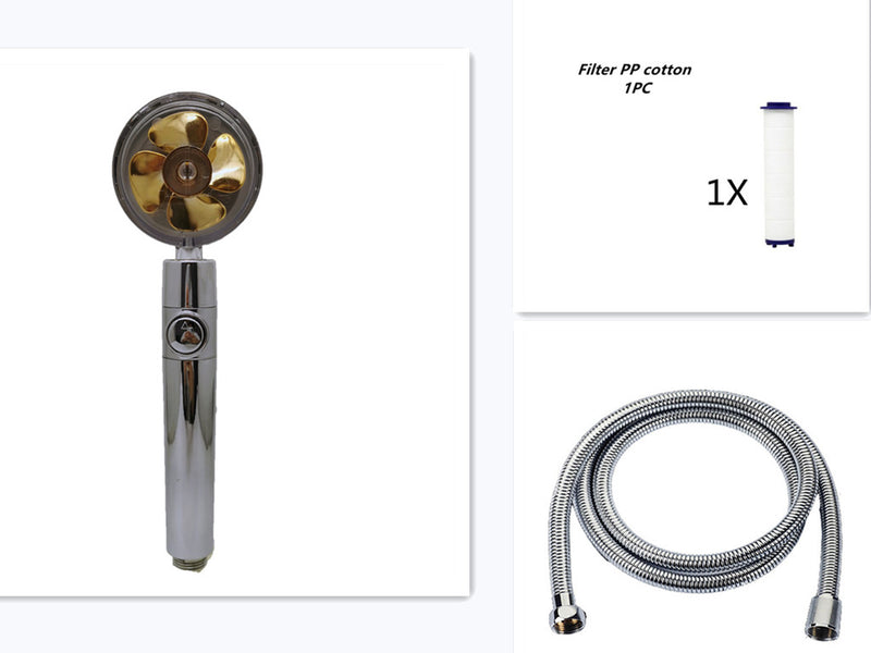 Propellergetriebener Duschkopf mit Stoptaste und Baumwollfilter, Hochdruck Handbrause mit Turbolader