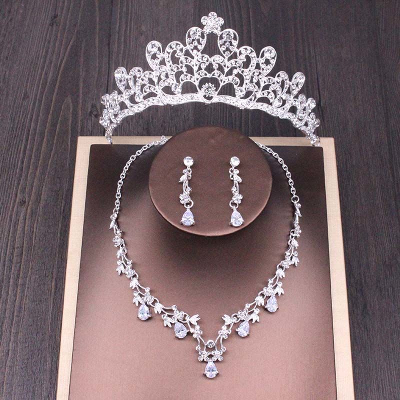 Braut Strass Krone Halskette Ohrstecker Set Hochzeit