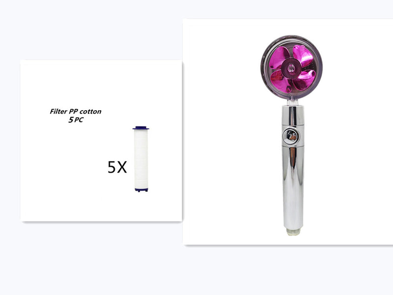 Propellergetriebener Duschkopf mit Stoptaste und Baumwollfilter, Hochdruck Handbrause mit Turbolader