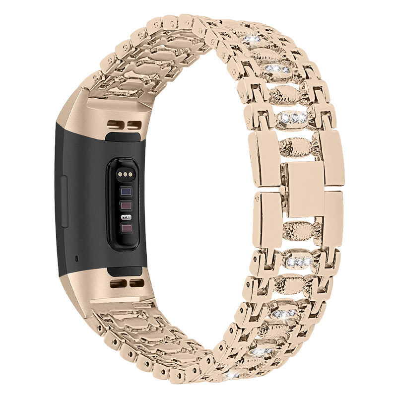 Smartwatch Strip, geeignet für Fitbit Charge 3 Smart Watch, bonbonförmiges mit Diamantenstrass besetztes Metallarmband