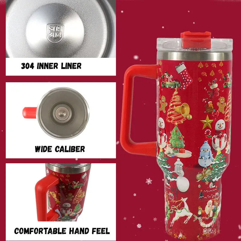 Weihnachts Edelstahl Vakuum Thermobecher mit Griff 1200ml