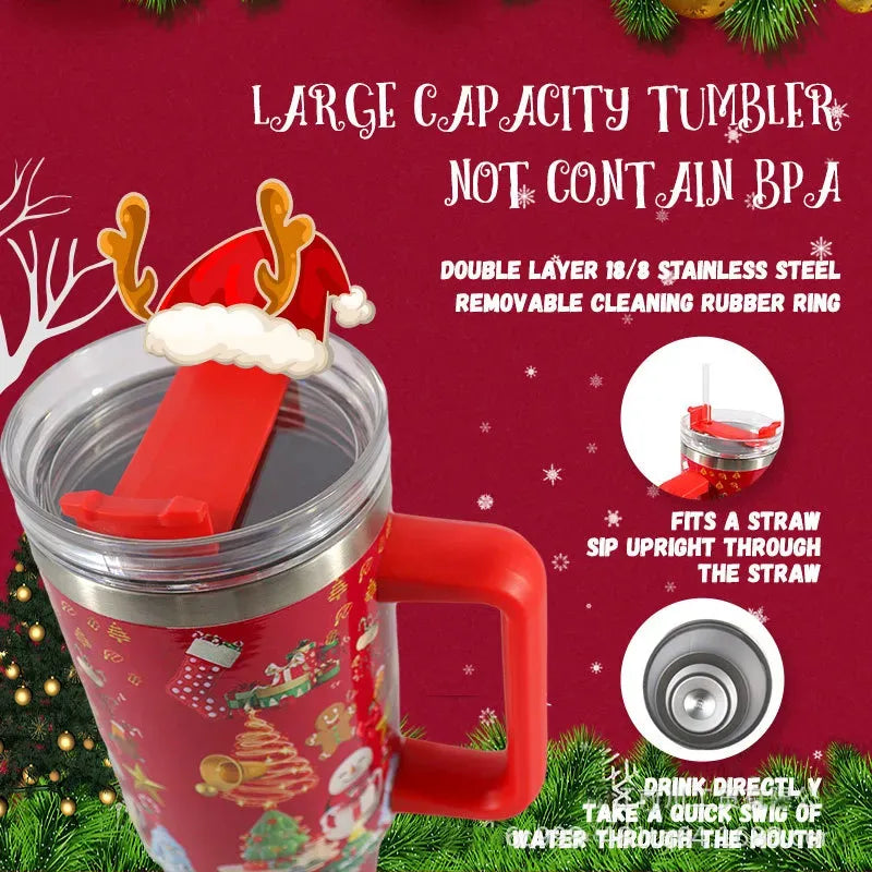 Weihnachts Edelstahl Vakuum Thermobecher mit Griff 1200ml