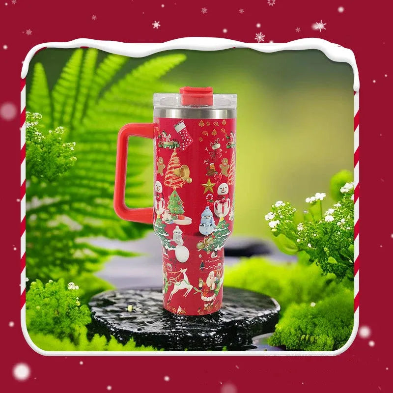Weihnachts Edelstahl Vakuum Thermobecher mit Griff 1200ml