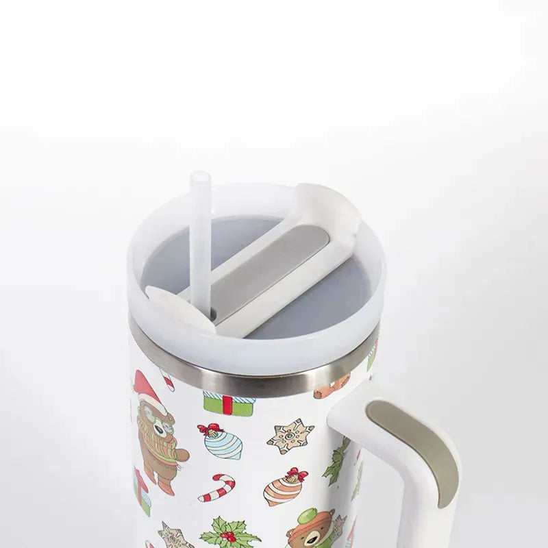 Weihnachts Edelstahl Vakuum Thermobecher mit Griff 1200ml
