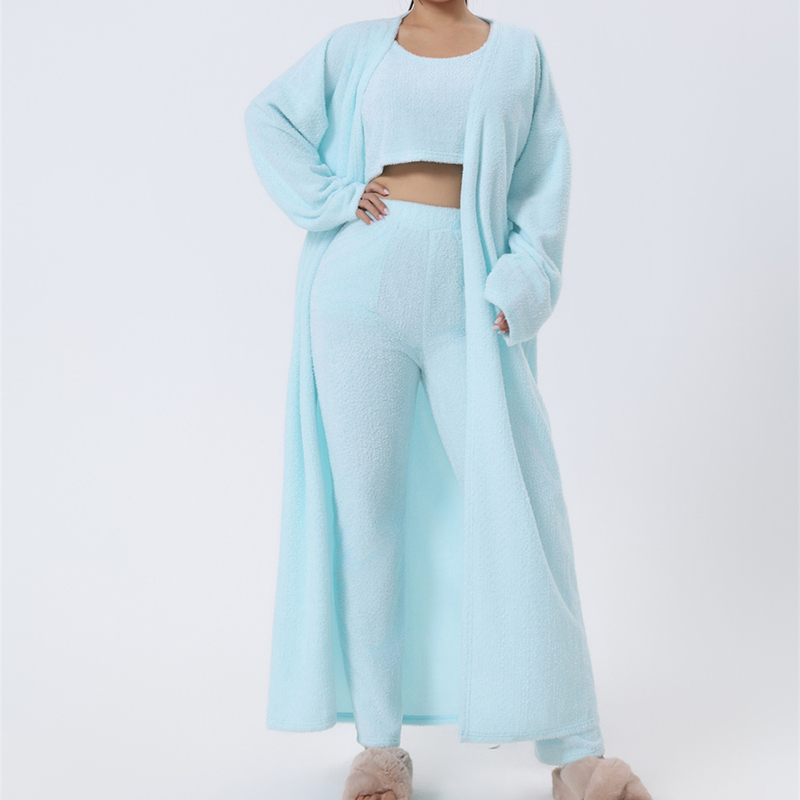 Damen Anzug Plüsch Set Hose, Top & Mantel