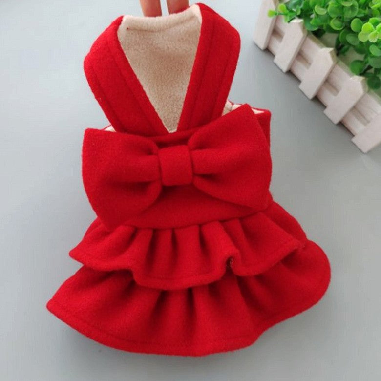 Hundebekleidung Süßes, einfarbiges rotes Kleid Weihnachten New Year
