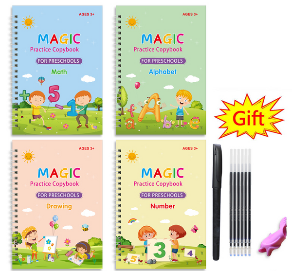 Magic Book, preschool exercise writing book with hard pen and grooves ENGLISH