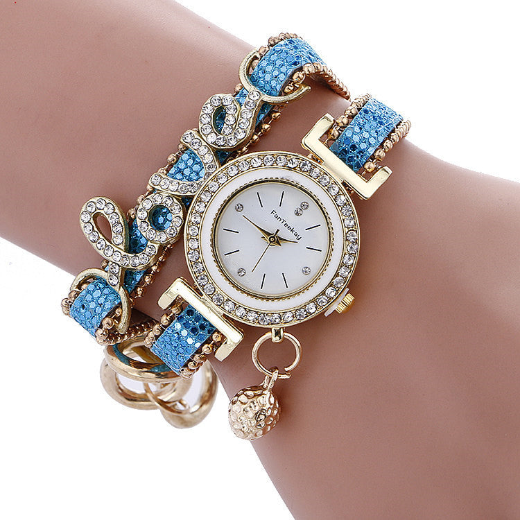 Schicke Pailletten Strass Armbanduhr "Love" für Damen