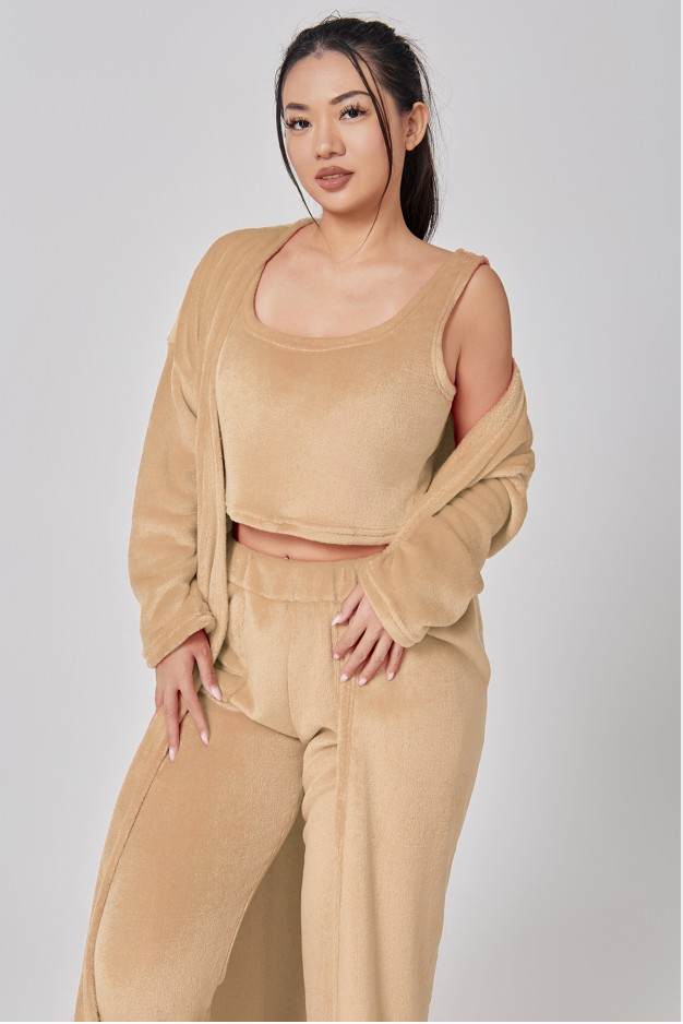 Damen Anzug Plüsch Set Hose, Top & Mantel