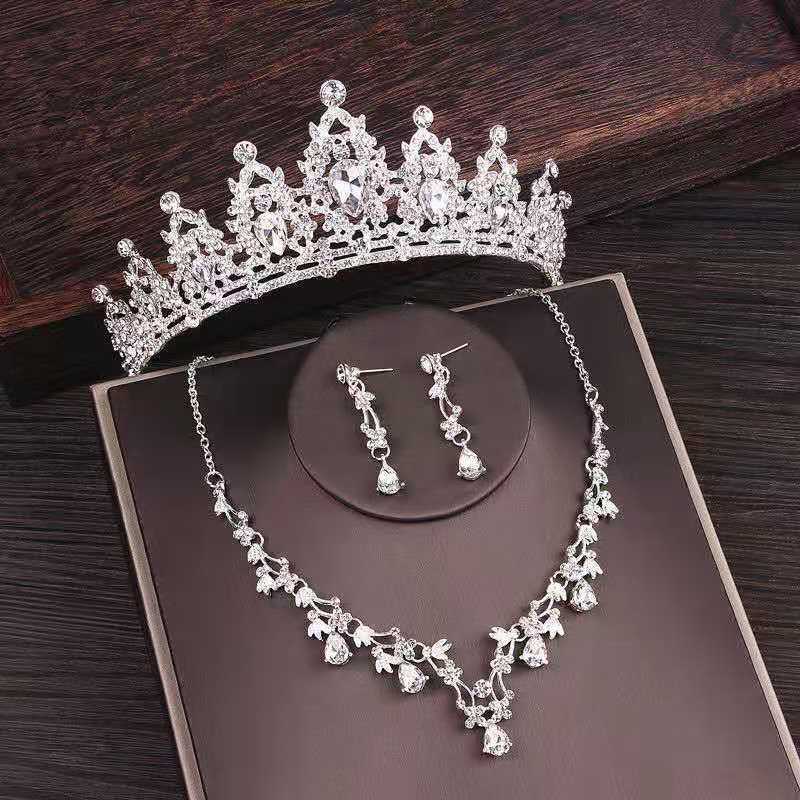 Braut Strass Krone Halskette Ohrstecker Set Hochzeit