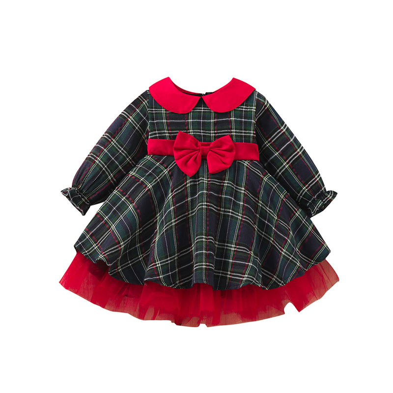 Mädchen Fashion Weihnachten Prinzessin Karo Kleid