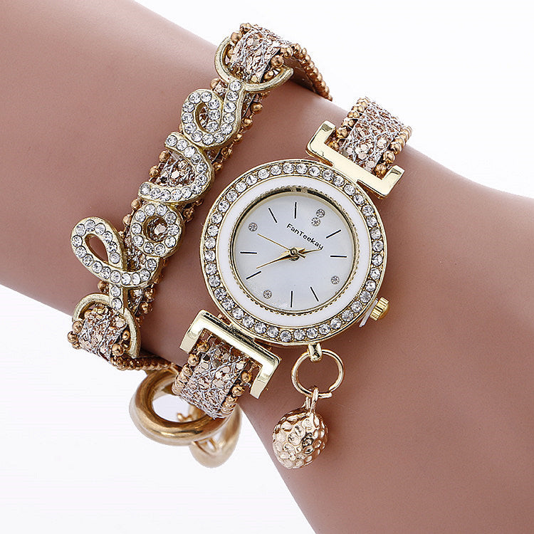 Schicke Pailletten Strass Armbanduhr "Love" für Damen