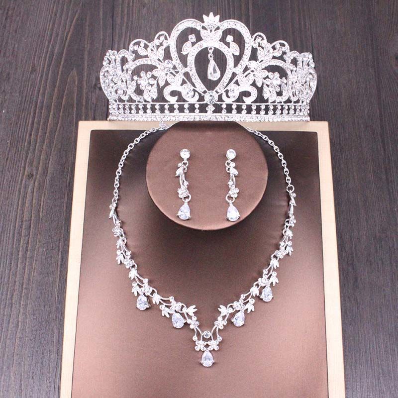 Braut Strass Krone Halskette Ohrstecker Set Hochzeit