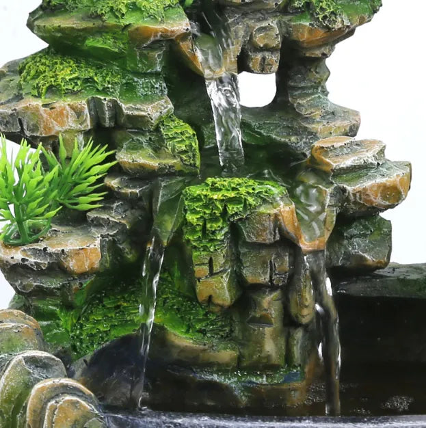 RelaxWellness Wasserfall-Luftbefeuchter für ein angenehmes Raumklima, Zimmerbrunnen mit Landschafts-Relief