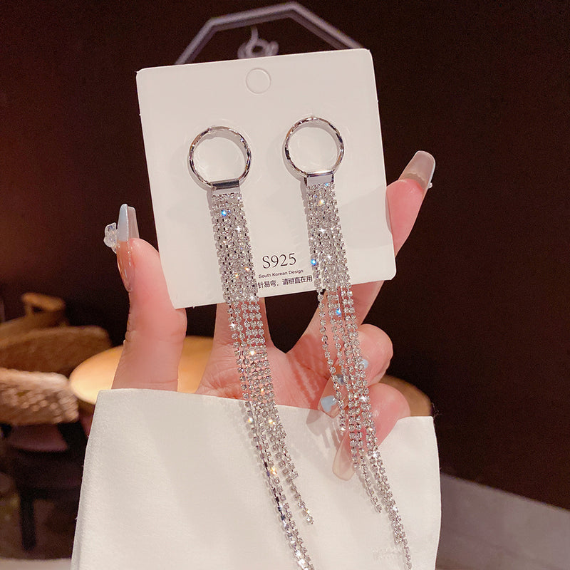 Sterling Silber Lange Luxus Perlen, Strass Ohrringe, Stecker für Damen, Mädchen