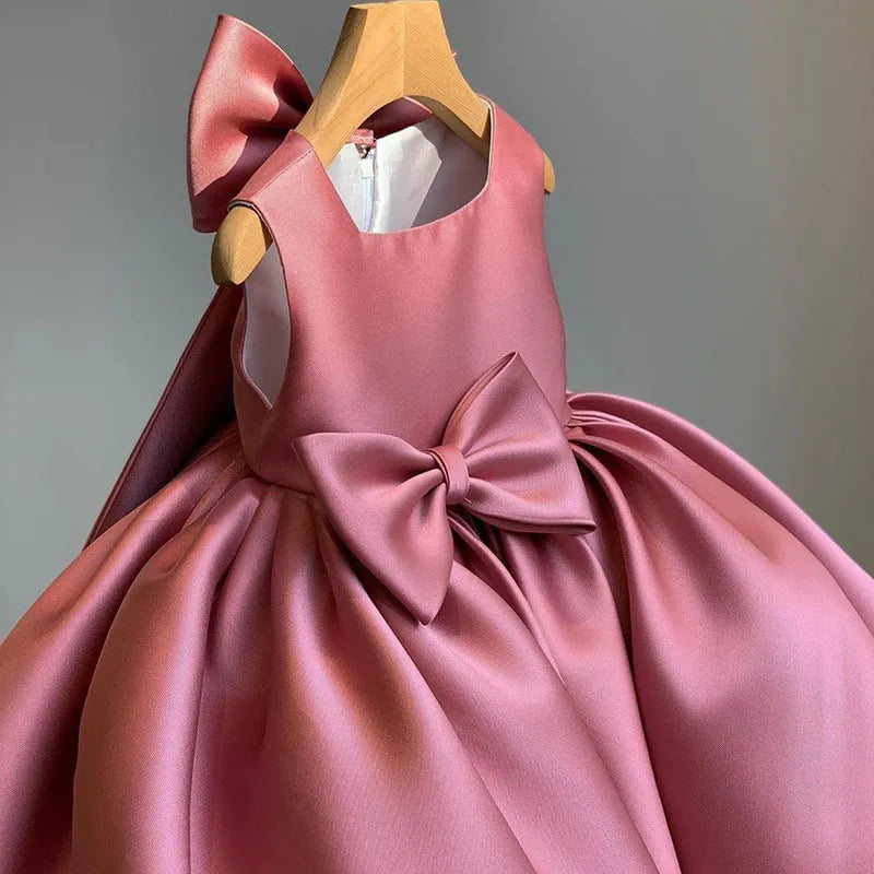 Mädchen Einfarbiges Prinzessin Kleid mit großer Schleife